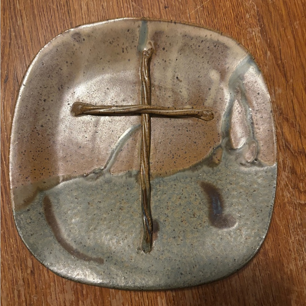 Handcrafted Ceramic Cross Plate in Earthy Tones